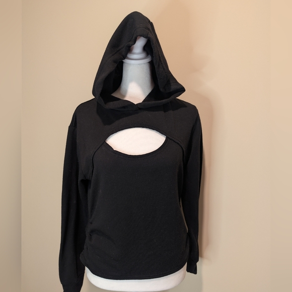 No Boundaries Tops - No Boundaries Black Pullover Cutout Hoodie